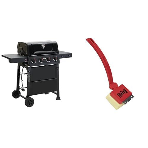 4-Burner Gas Grill with Side Tables, 36,000 BTU, Black + Bristle Free Grill Brush with Scraper Z920245