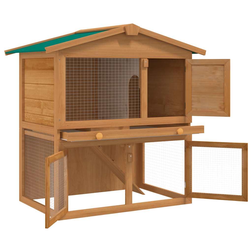 2-Tier Outdoor Rabbit Hutch with Wood Frame and Ramp Y716674