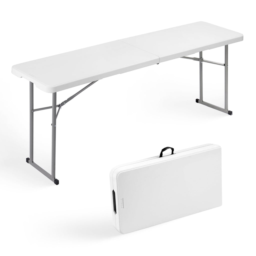Folding Table 6FT Narrow Portable Plastic Heavy Duty Table, White J940