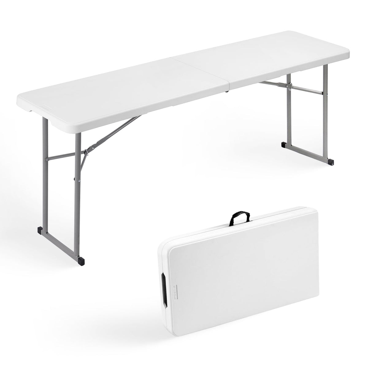 Folding Table 6FT Narrow Portable Plastic Heavy Duty Table, White J940