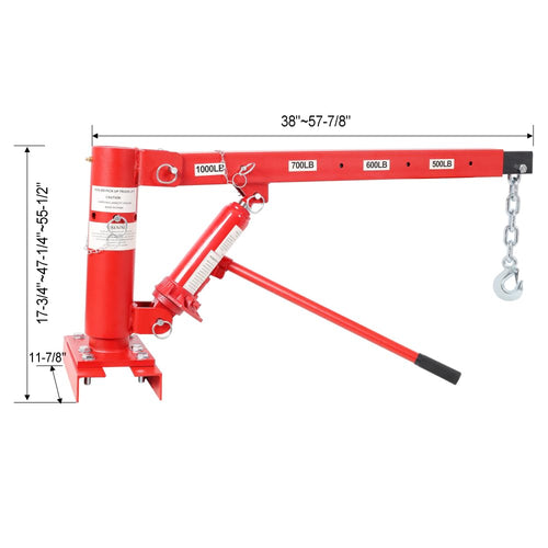 1000lbs Capacity Hydraulic Truck Bed Crane with 360° Swivel Base Y763799