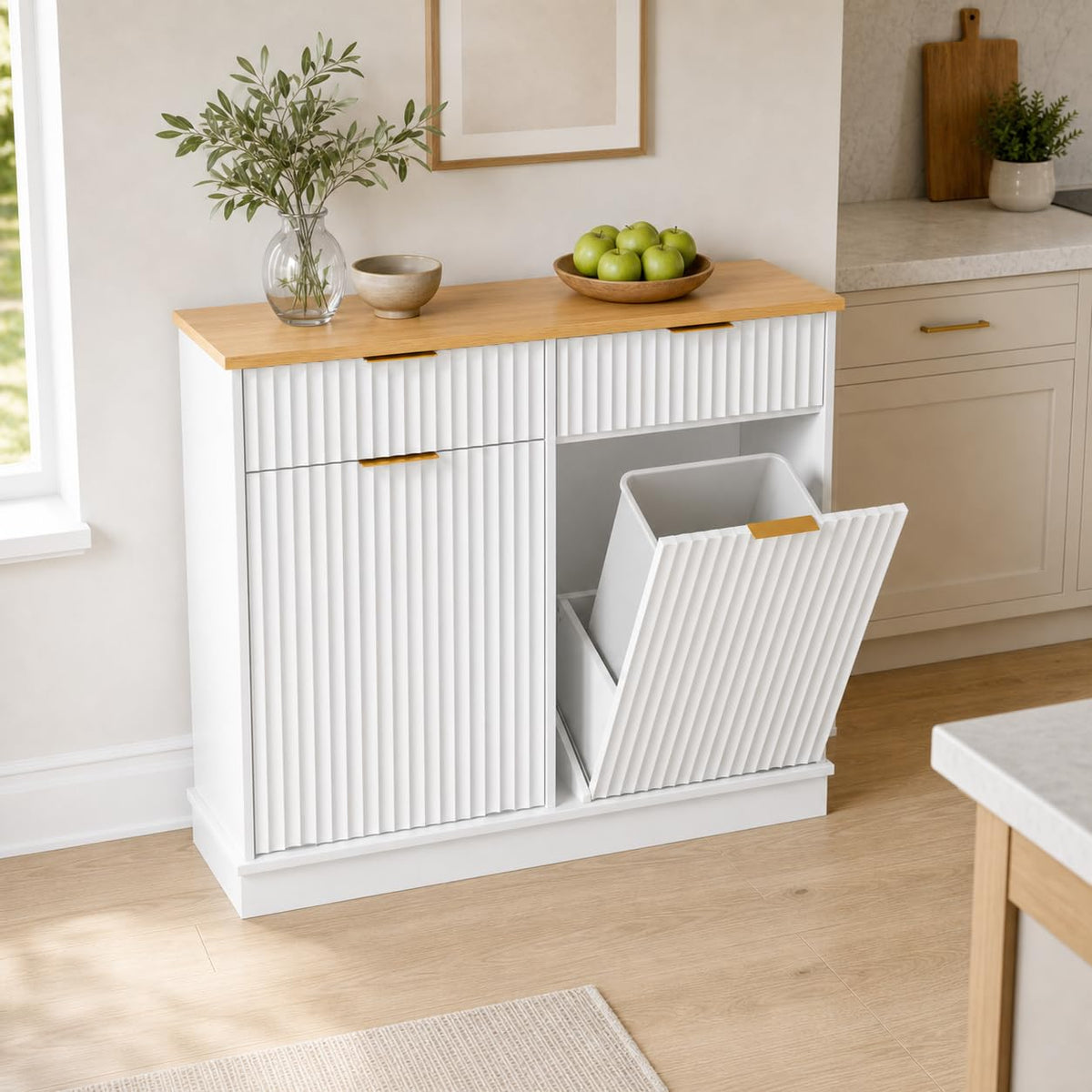 White Double Tilt Out Trash Can Cabinet C5465