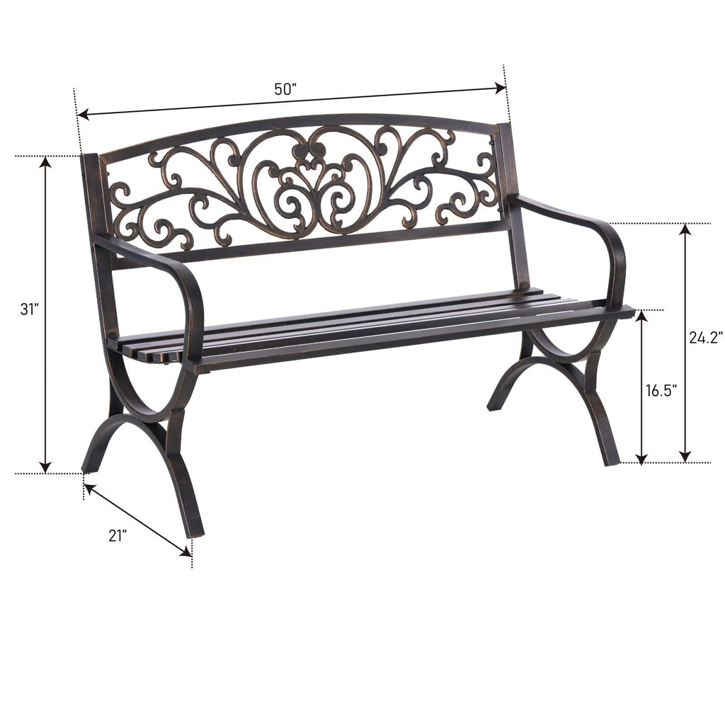50 Inches Bronze Metal Garden Bench N3832