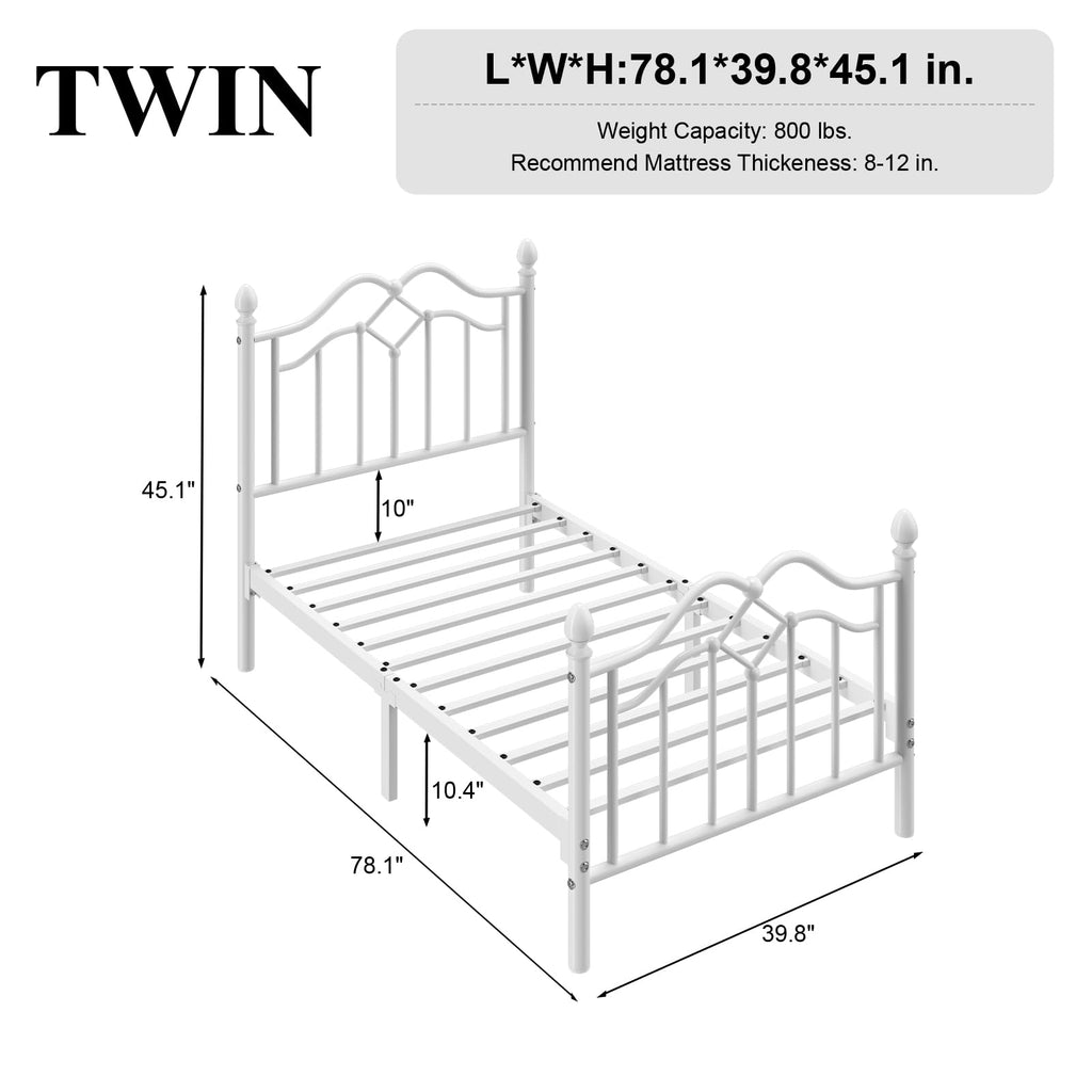 Twin Size Bed Frame with Victorian Headboard & Footboard Z48133