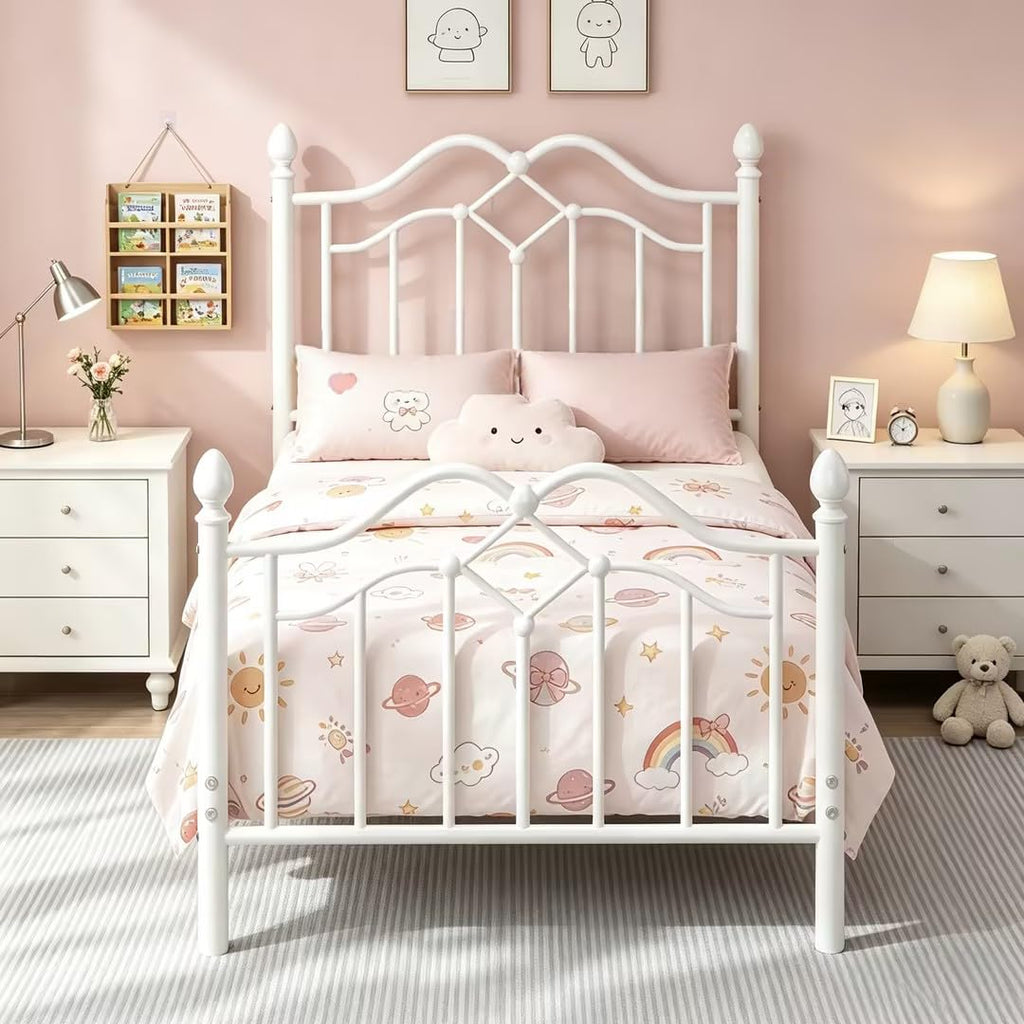 Twin Size Bed Frame with Victorian Headboard & Footboard Z48133