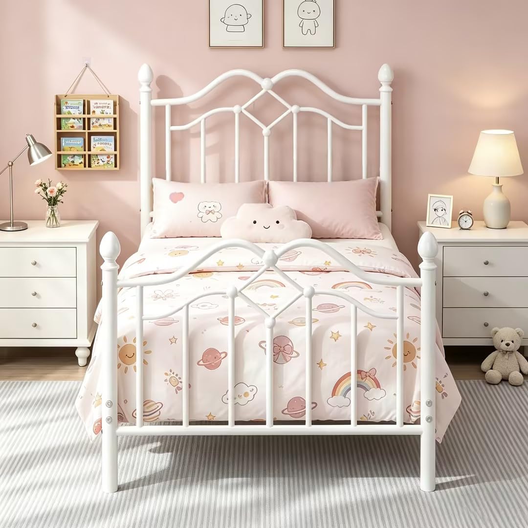 Twin Size Bed Frame with Victorian Headboard & Footboard Z48133