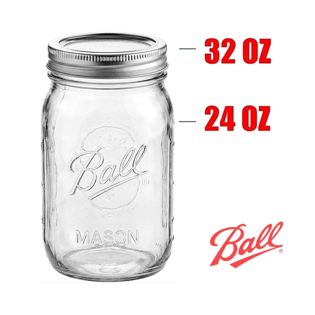 Regular Mouth 32-Ounces Mason Jar with Lids and Bands, Clear, Pack Of 2 G174508