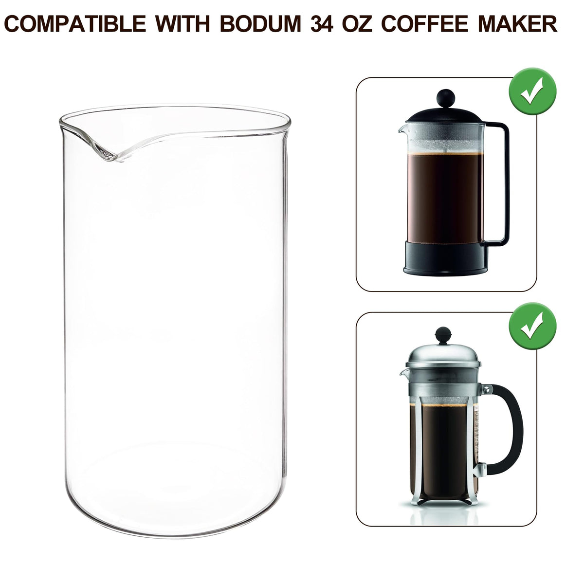 Glass French Press Replacement, 34 Ounce, Dishwasher Safe D657912