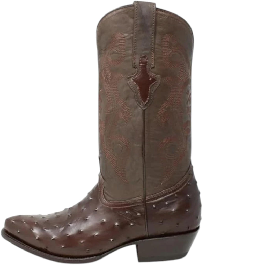 White Ostrich Print Leather Western Cowboy Boots J36356