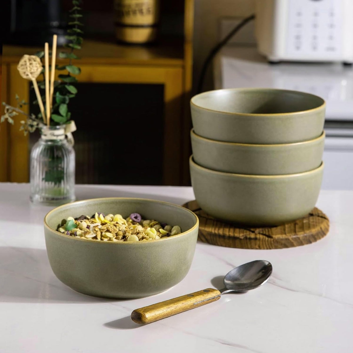 Stoneware Cereal Bowls Set of 4, 26oz Ceramic Bowls O915786