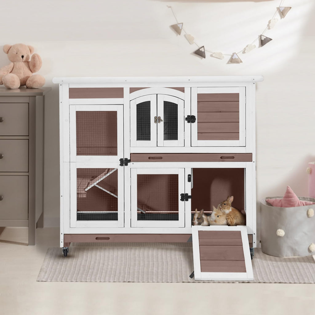 Two-Story Rabbit Hutch with Wheels V5443