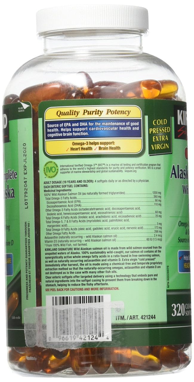 Wild Alaskan Salmon Oil 1200mg 320 Enteric Coated Softgels K7818