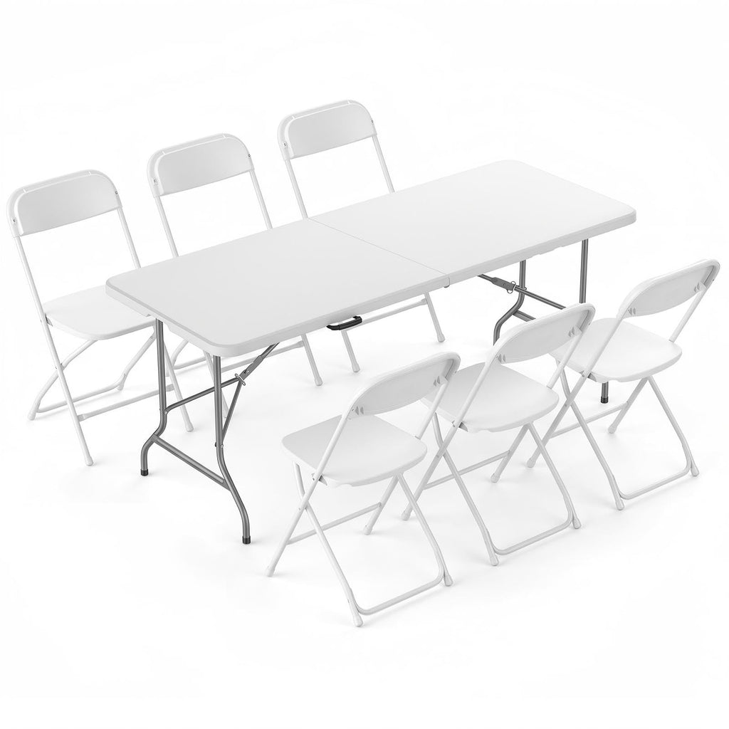 6 FT Folding Picnic Table with 6 Folding Chairs White V355