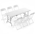 6 FT Folding Picnic Table with 6 Folding Chairs White V355