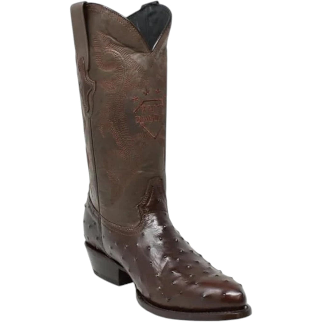 White Ostrich Print Leather Western Cowboy Boots J36356