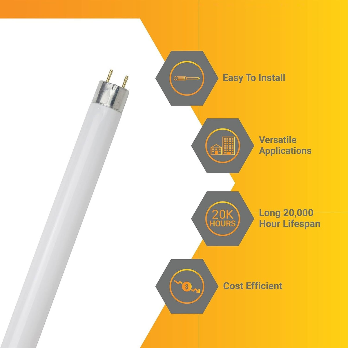 24 Inch T8 Fluorescent Tube Light Bulb 17W 1400 Lumens 5000K Bright White G13 Medium Bi-Pin Base 2 Foot Straight Linear Lamp Pack of 30 D7754