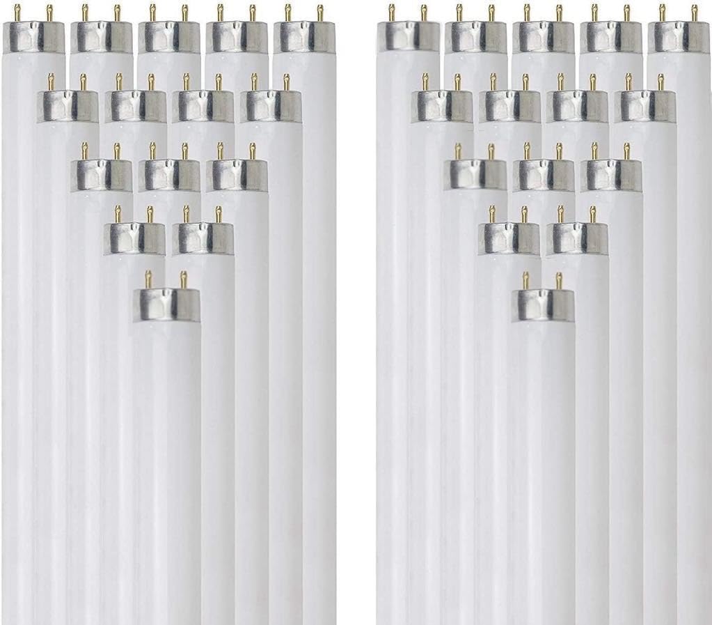 24 Inch T8 Fluorescent Tube Light Bulb 17W 1400 Lumens 5000K Bright White G13 Medium Bi-Pin Base 2 Foot Straight Linear Lamp Pack of 30 D7754