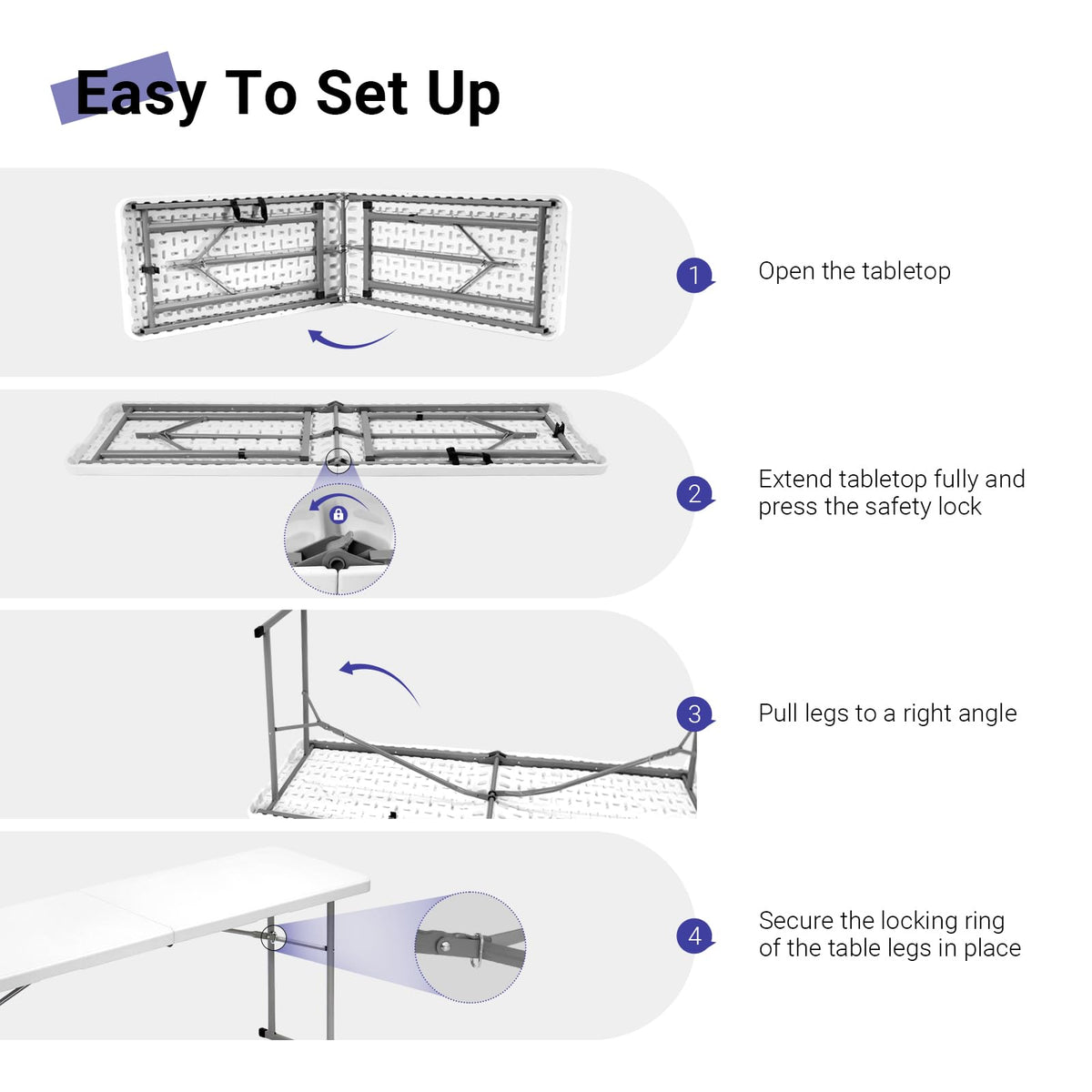 Folding Table 6FT Narrow Portable Plastic Heavy Duty Table, White J940