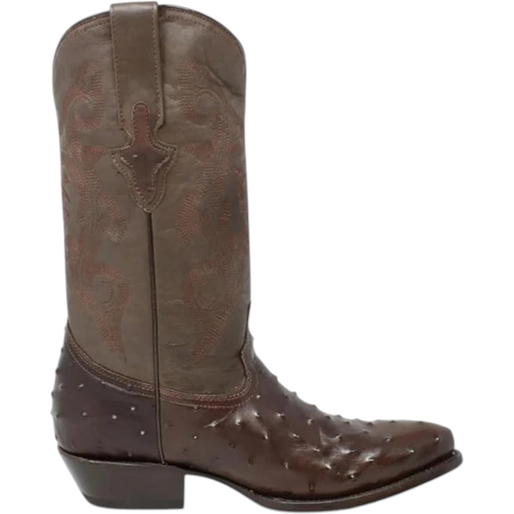 White Ostrich Print Leather Western Cowboy Boots J36356