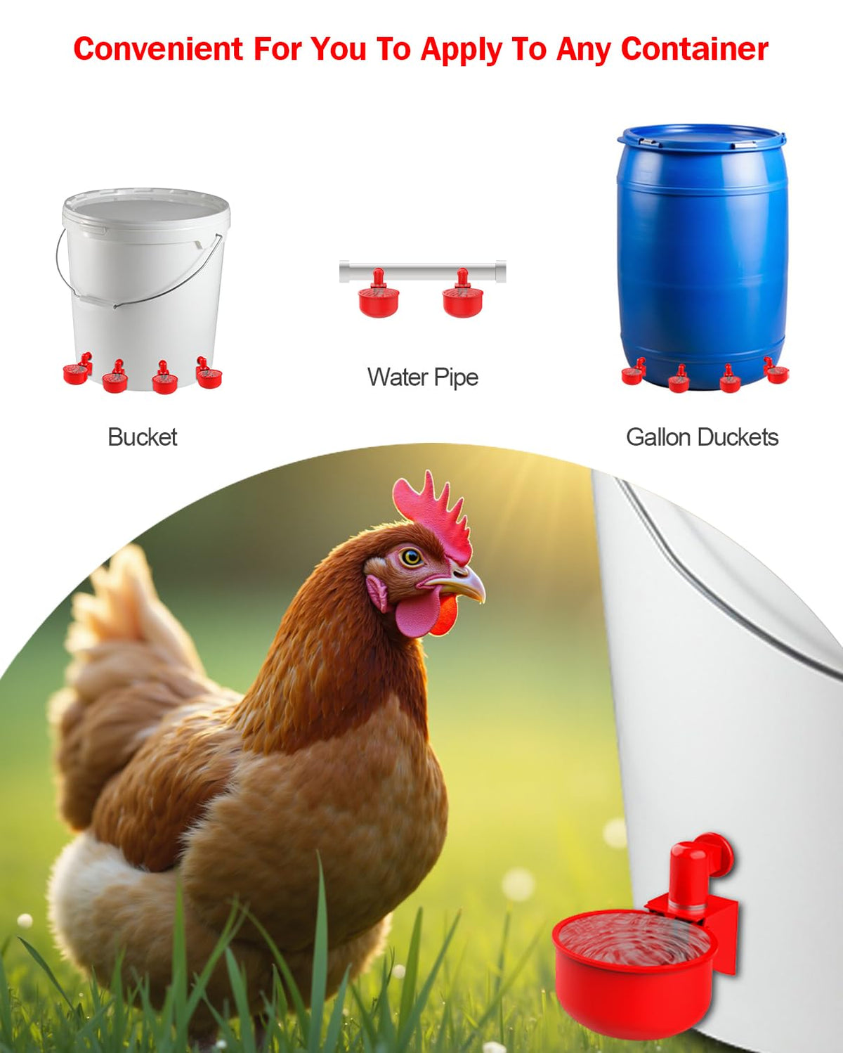 30 Packs Large Automatic Poultry Water Feeder Cups with Tee Fittings Q960