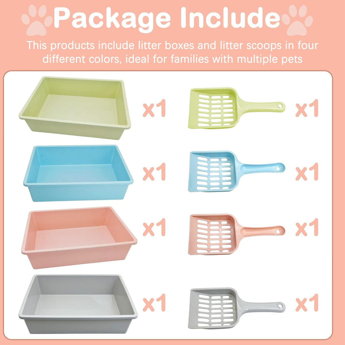 Medium Open Cat Litter Box with Scoop, Non-Stick Plastic, 15 x 11 x 4 Inches L608