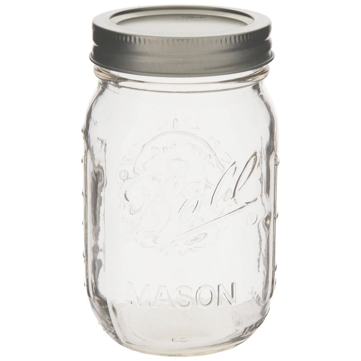 Clear Glass Mason Jars with Silver Lids, 16 oz, Set of 12 P1212