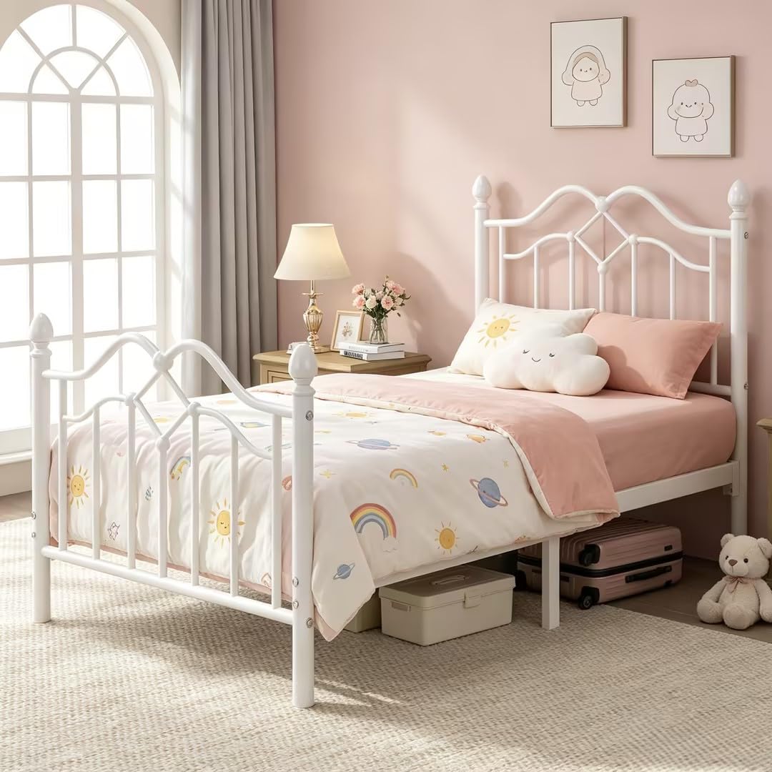Twin Size Bed Frame with Victorian Headboard & Footboard Z48133