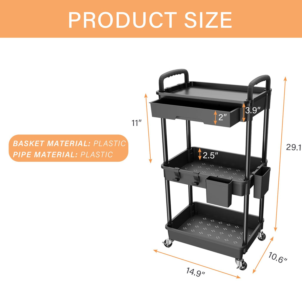 3 Tier Rolling Utility Cart with Drawer A27687