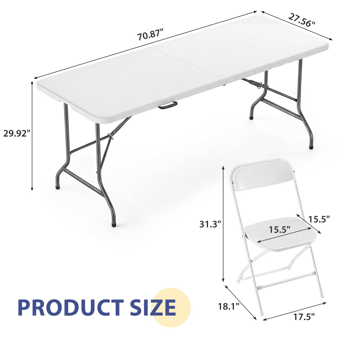 6 FT Folding Picnic Table with 6 Folding Chairs White V355