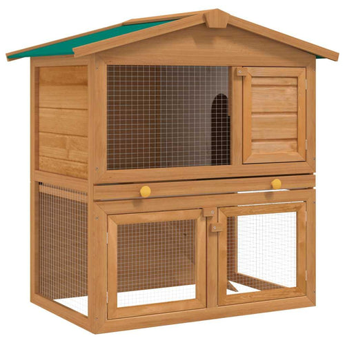 2-Tier Outdoor Rabbit Hutch with Wood Frame and Ramp Y716674