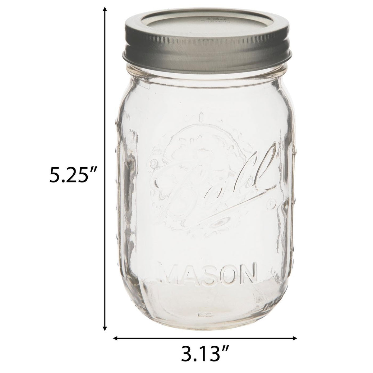 Clear Glass Mason Jars with Silver Lids, 16 oz, Set of 12 P1212