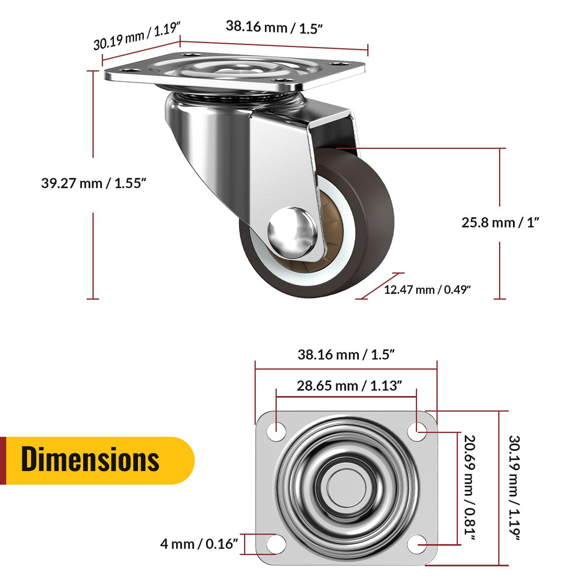 1inch Small Caster Wheels Set of 4 X79791