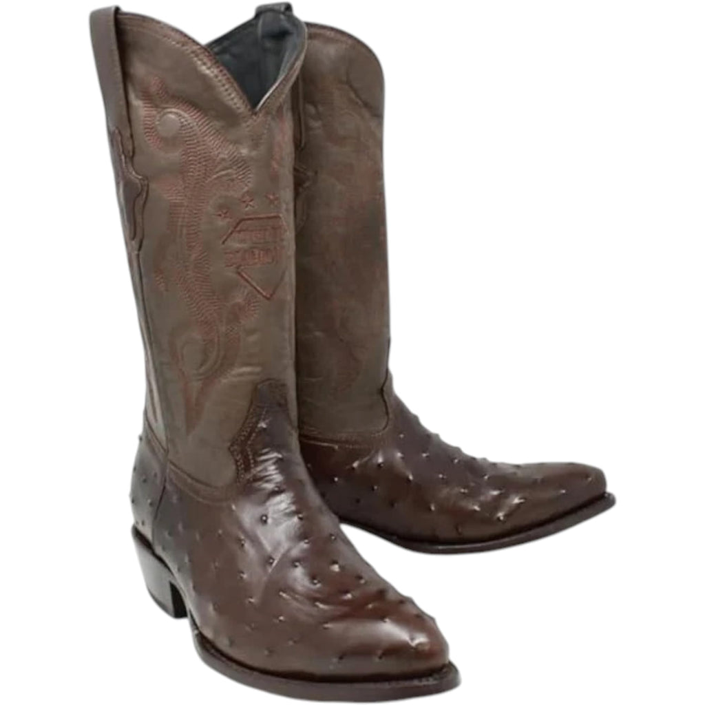 White Ostrich Print Leather Western Cowboy Boots J36356