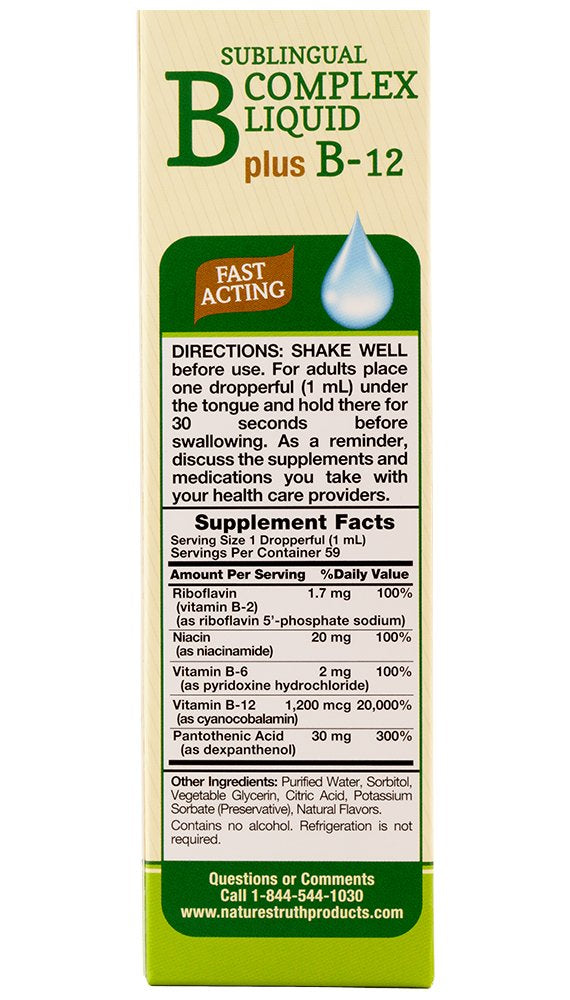 Sublingual Vitamin B Complex Plus B-12 Liquid, Natural Berry, 2 Fl Oz (Pack of 3) S371922
