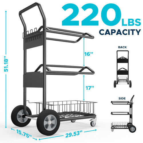 220 Lbs Rolling Saddle Rack Cart with Basket J588