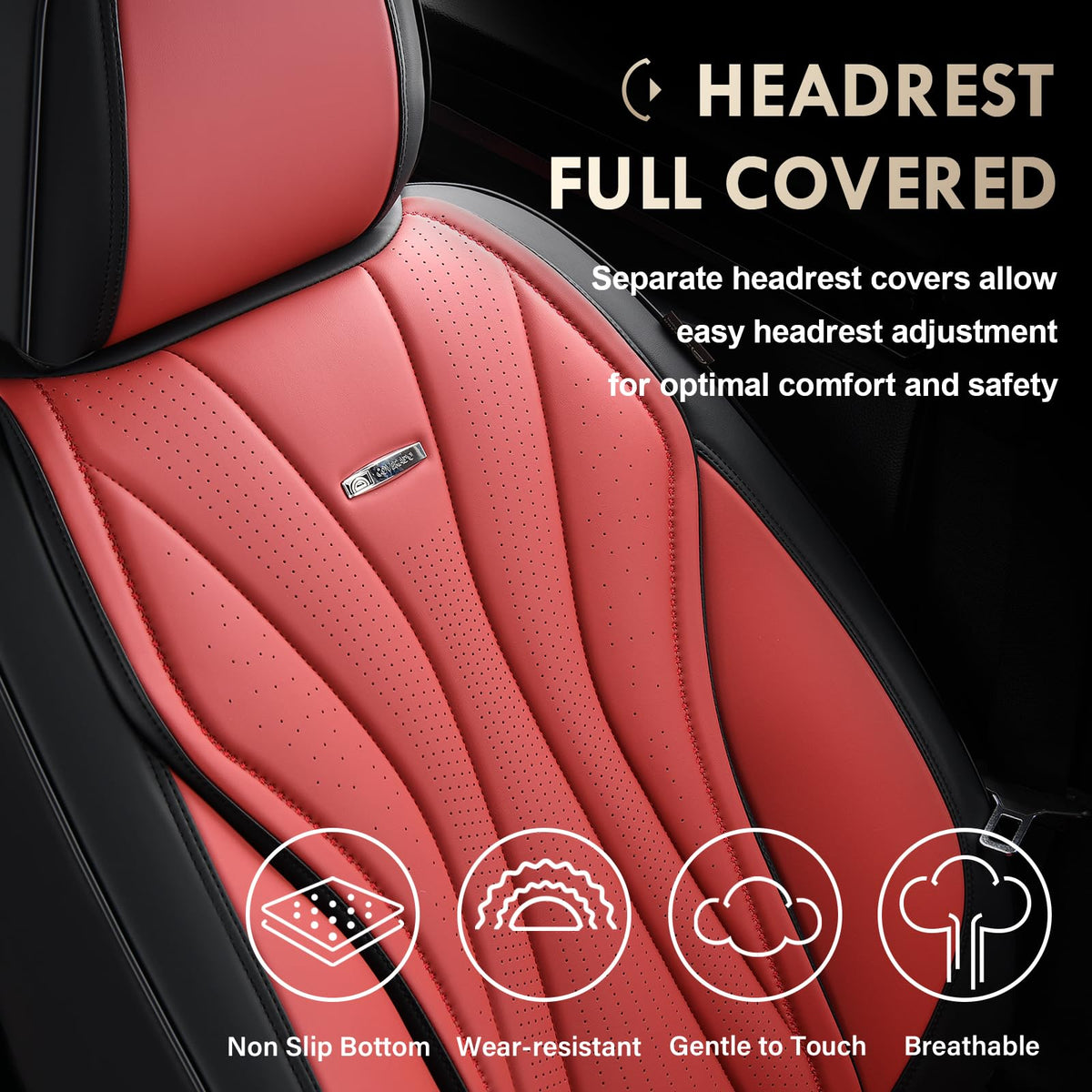 Black Red 2 Pack Leather Car Seat Covers N622
