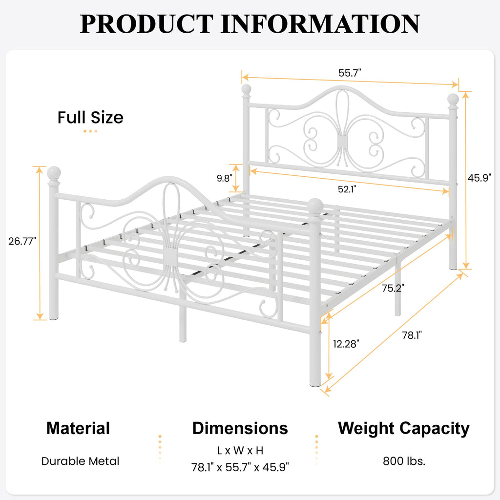 Full Size White Metal Bed Frame with Headboard Z637