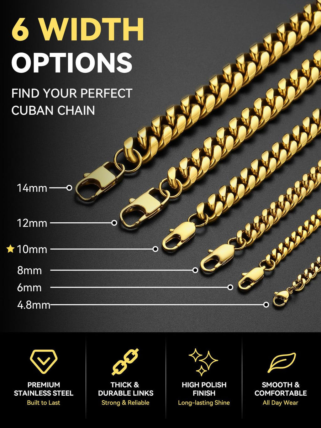 Stainless Steel Cuban Link Chain Necklace X567