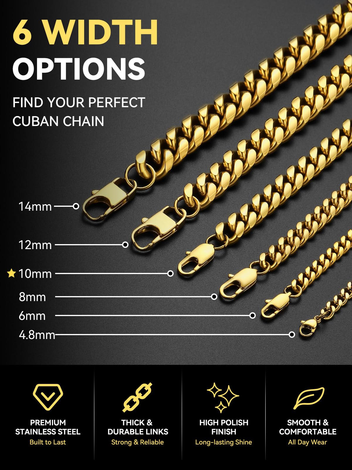 Stainless Steel Cuban Link Chain Necklace X567