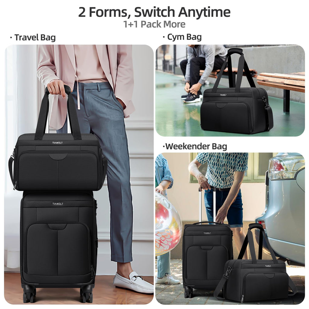 Black Expandable Carry-On Luggage Duffel Bag with Adjustable Strap K91296