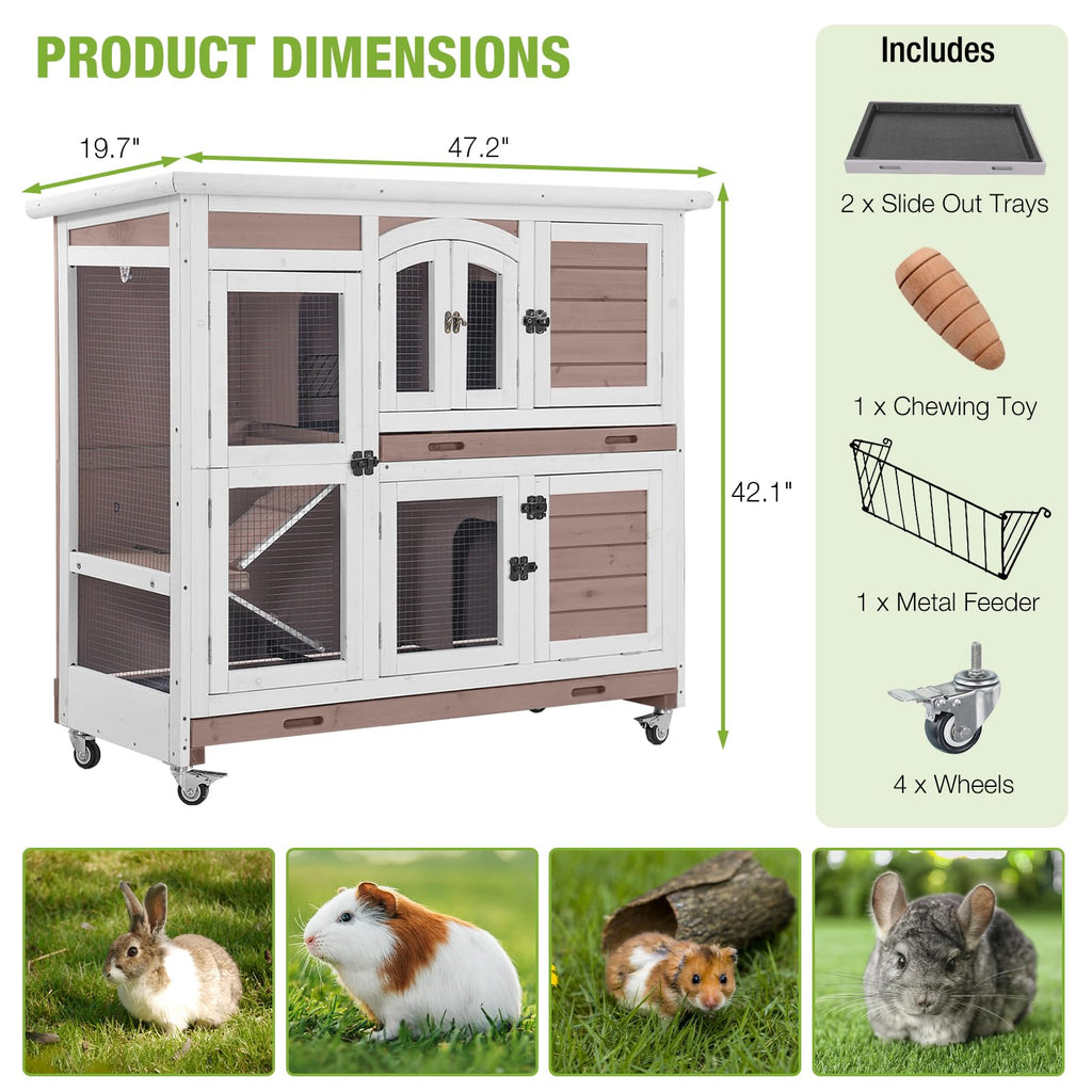 Two-Story Rabbit Hutch with Wheels V5443