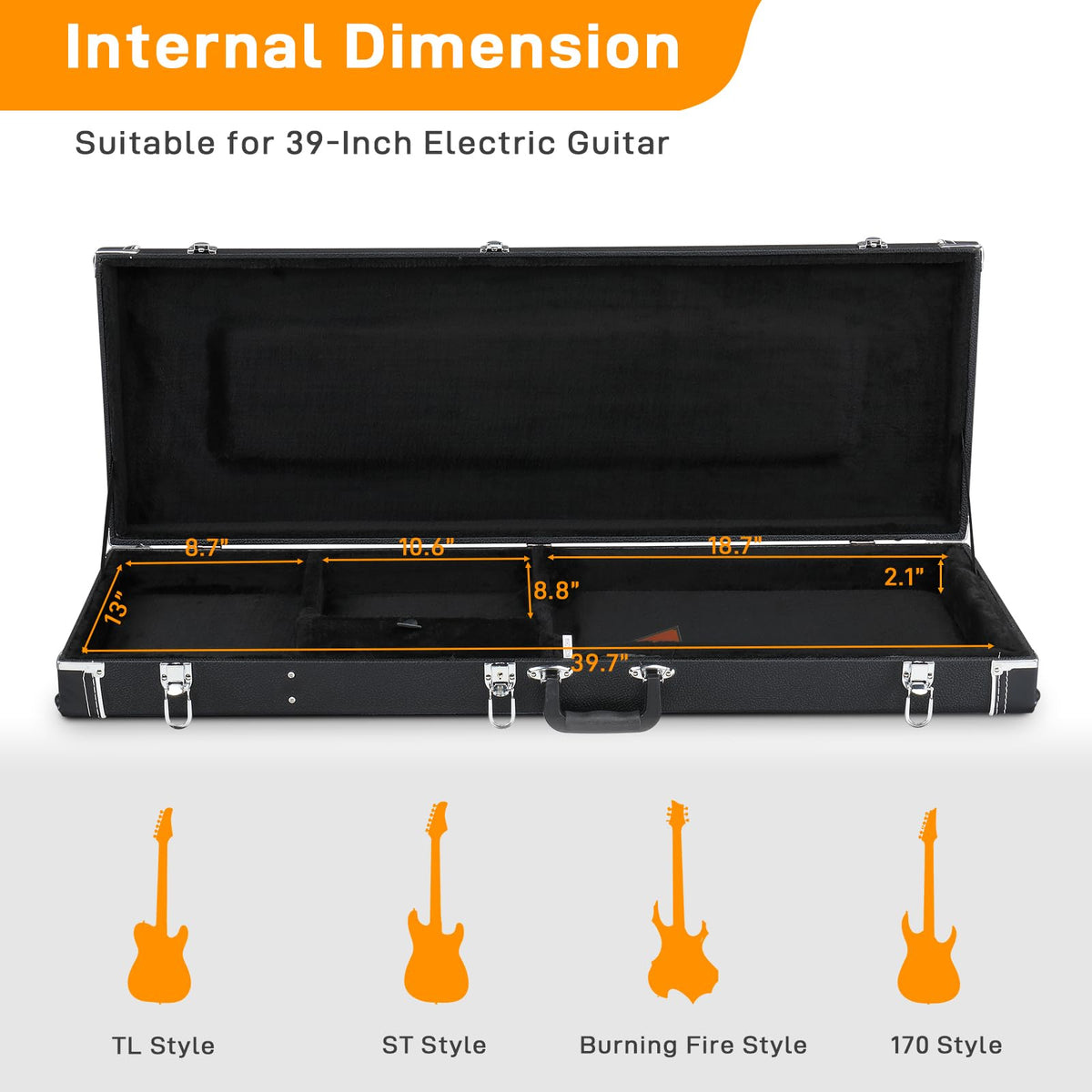 39-Inch Electric Guitar Hard Case with Thickened Padding, Black H240924
