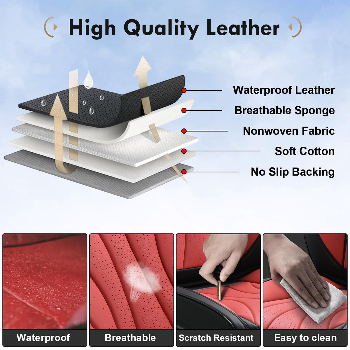 Black Red 2 Pack Leather Car Seat Covers N622