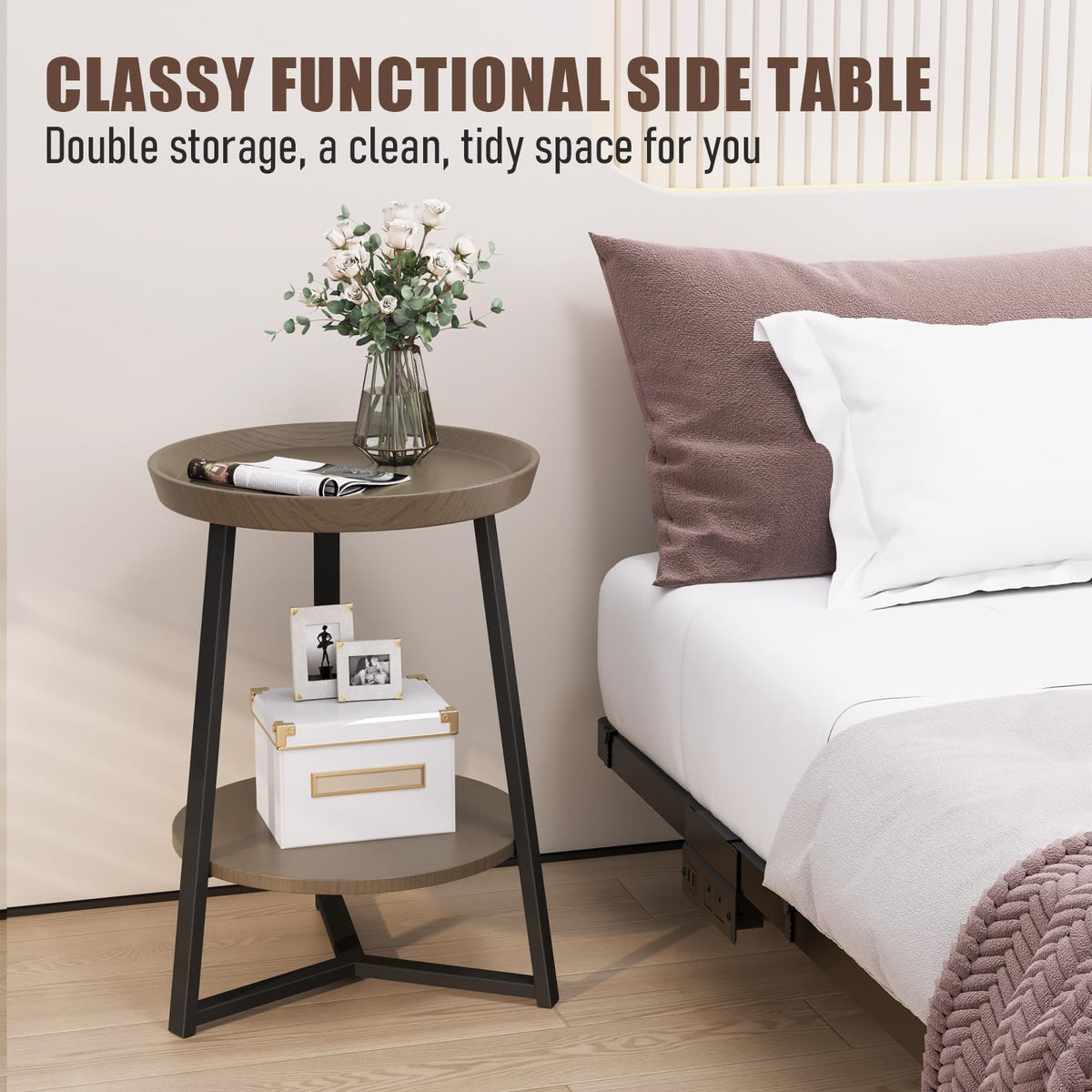 Round 2 Tier End Table with Storage Shelf G531