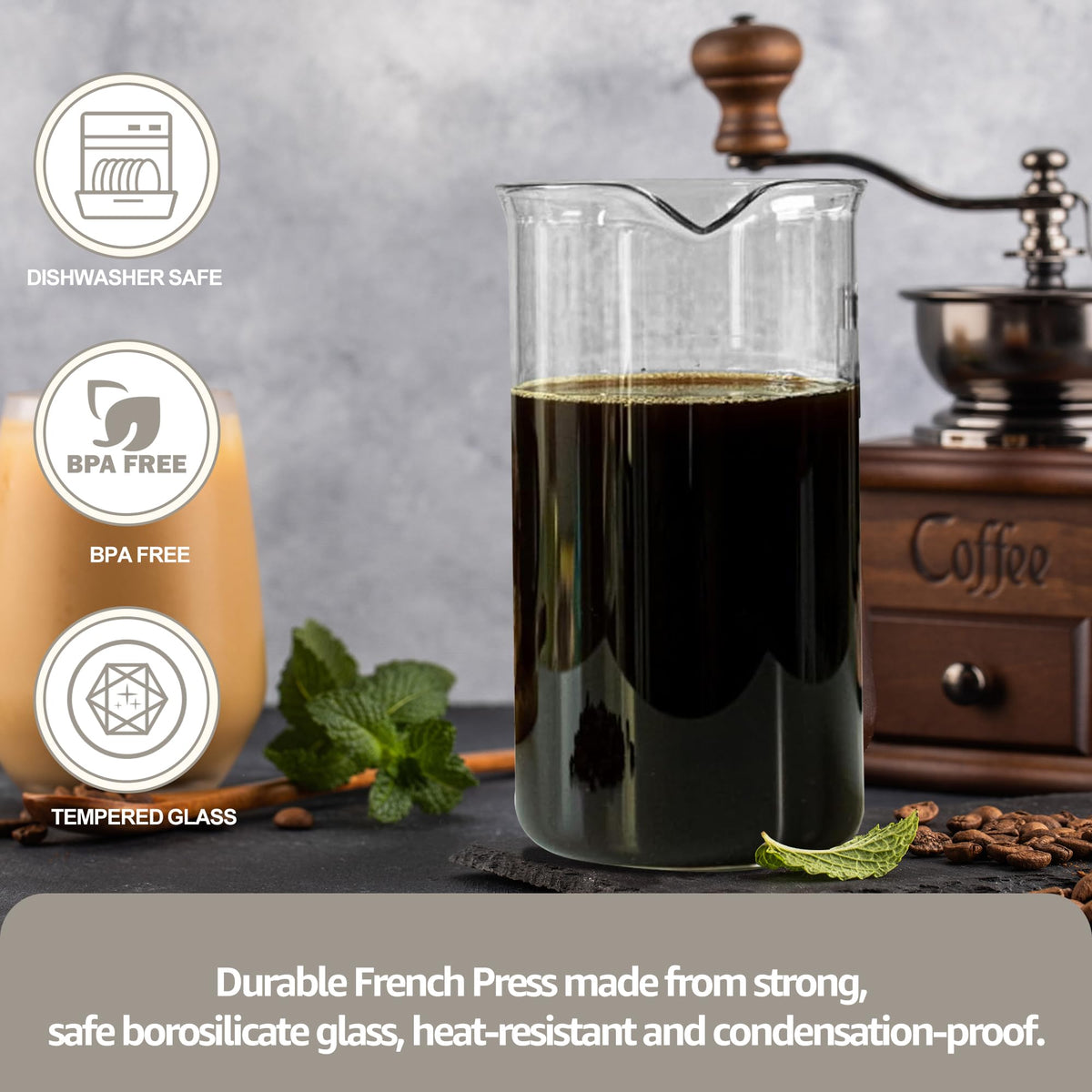 Glass French Press Replacement, 34 Ounce, Dishwasher Safe D657912