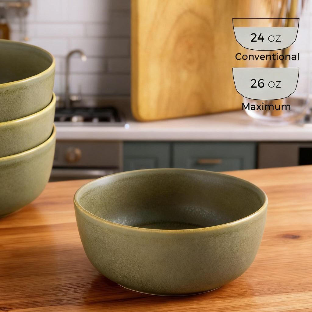 Stoneware Cereal Bowls Set of 4, 26oz Ceramic Bowls O915786