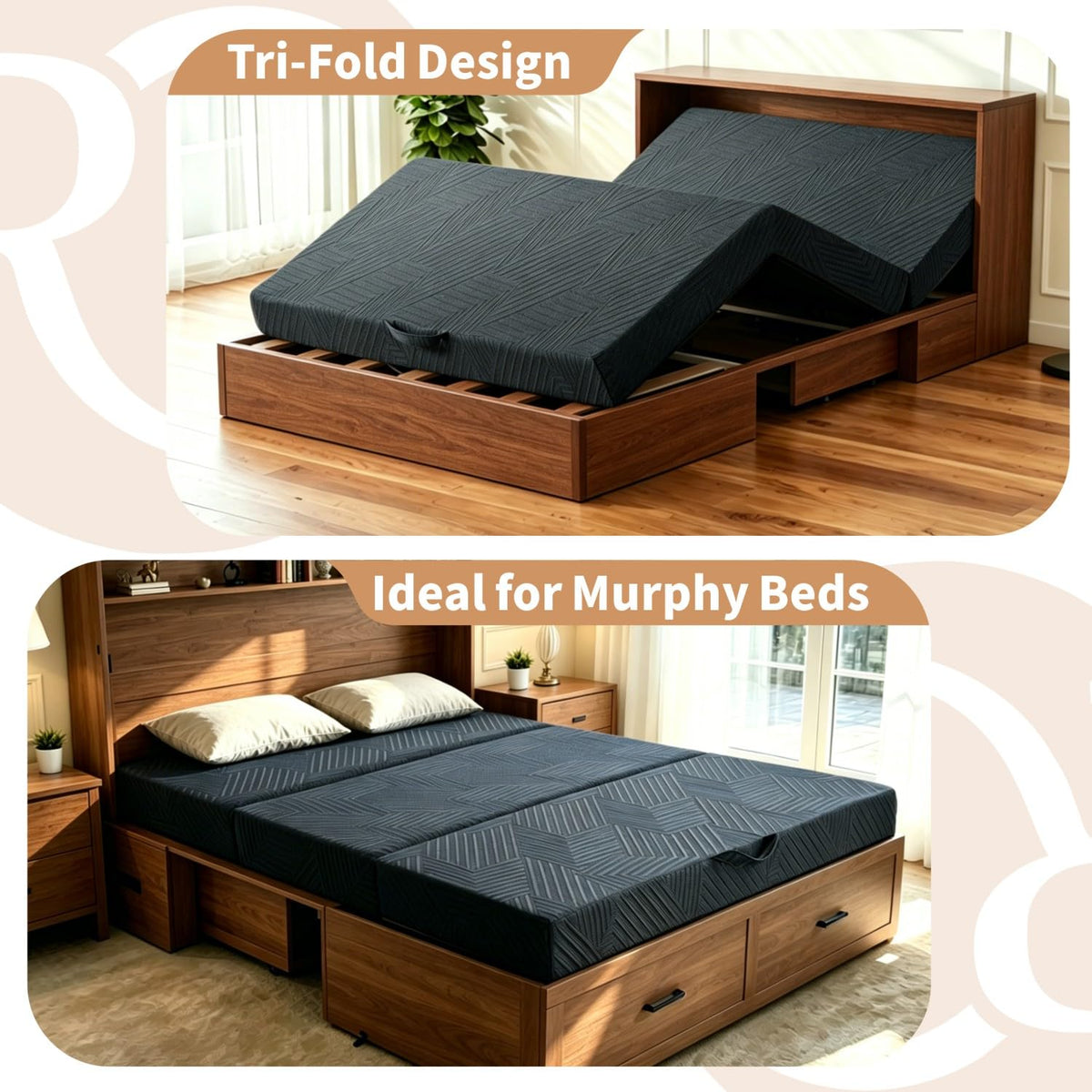 6 Inch Queen Tri-fold Memory Foam Mattress with Storage Bag U706