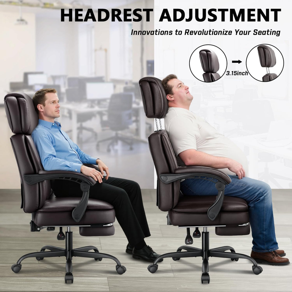 Brown 400lbs Ergonomic PU Leather Office Chair with Foot Rest Q728