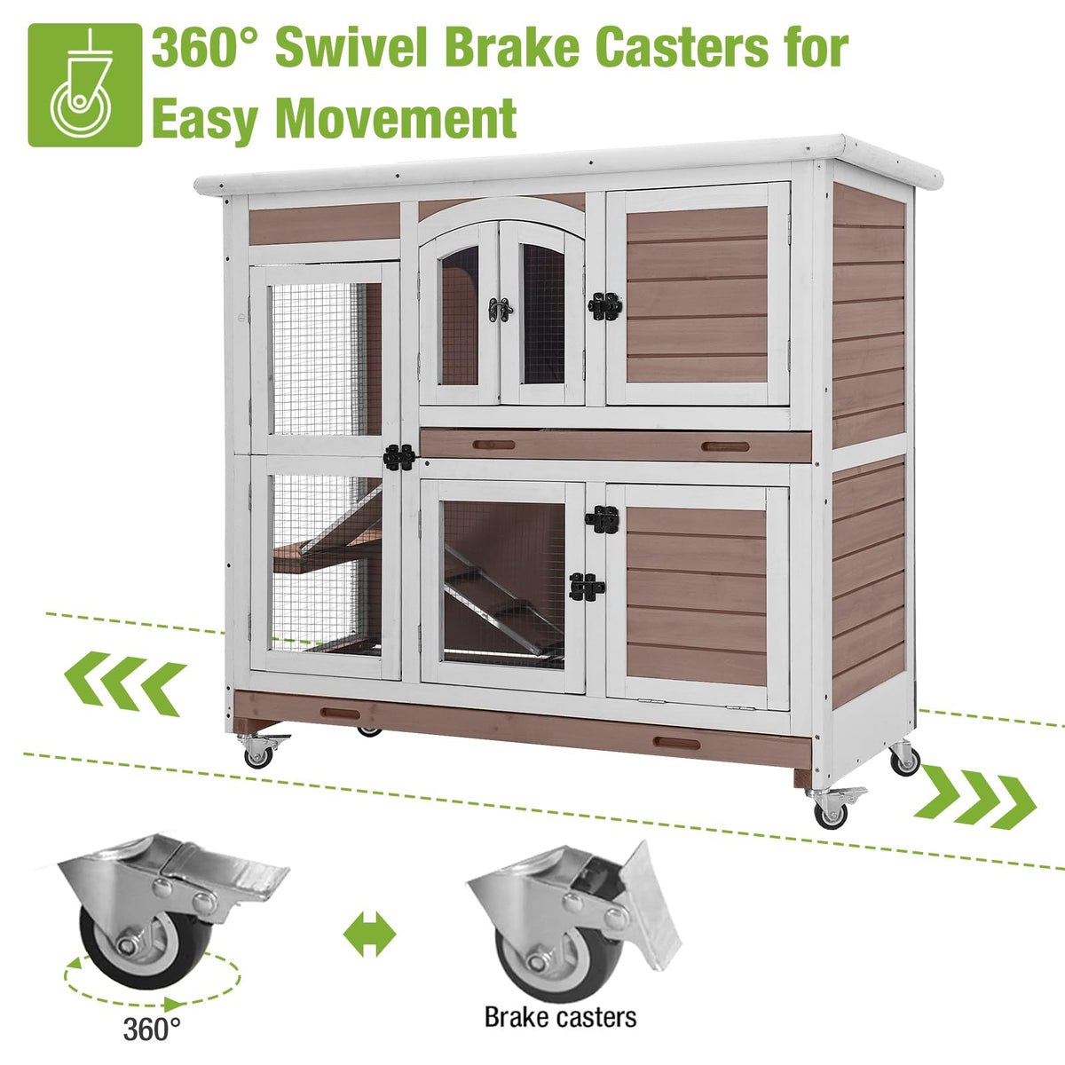 Two-Story Rabbit Hutch with Wheels V5443