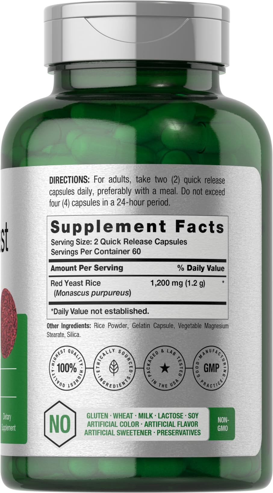 Red Yeast Rice 1200 mg 120 Capsules P1026